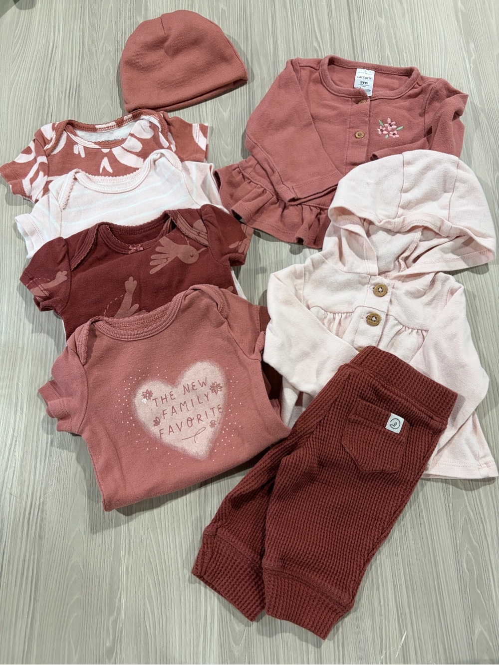 Carter’s 0-3 Baby Girl Fall Mix Dusty Rose & Blush 7-Piece Set Body Suit